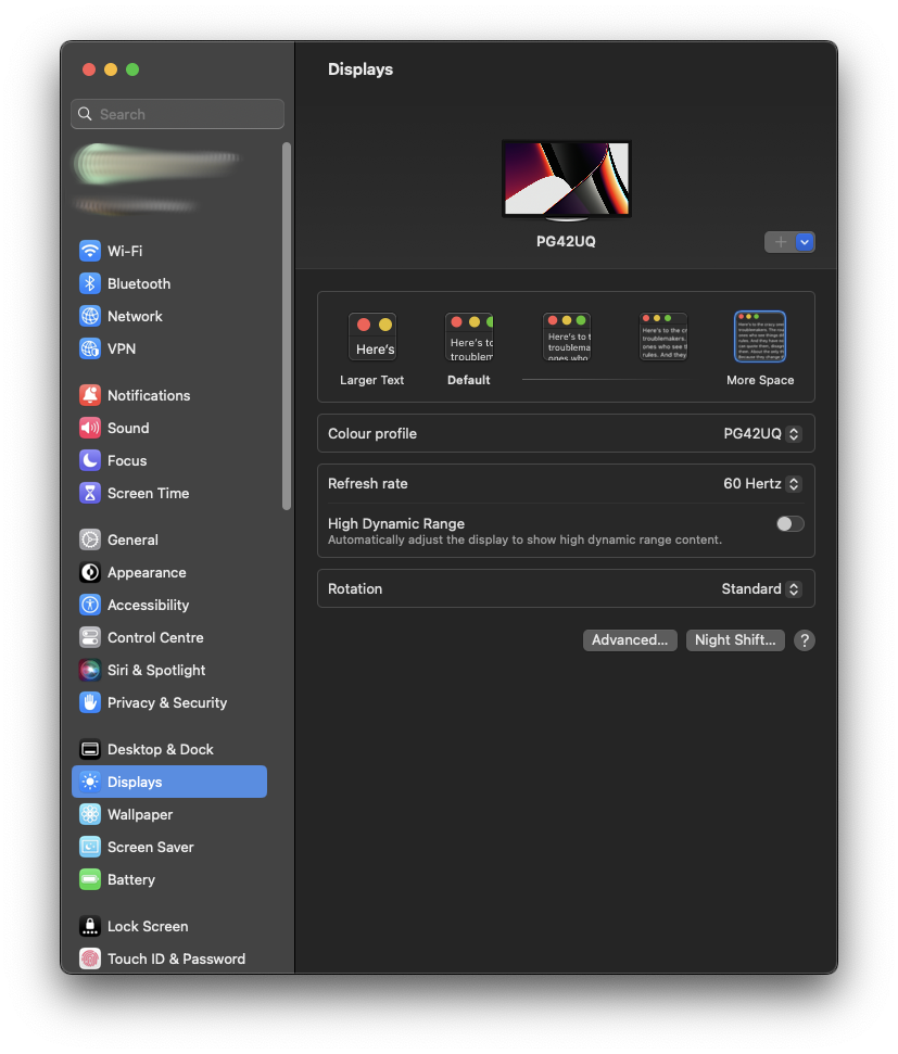 MacOS Ventura - System Settings > Displays